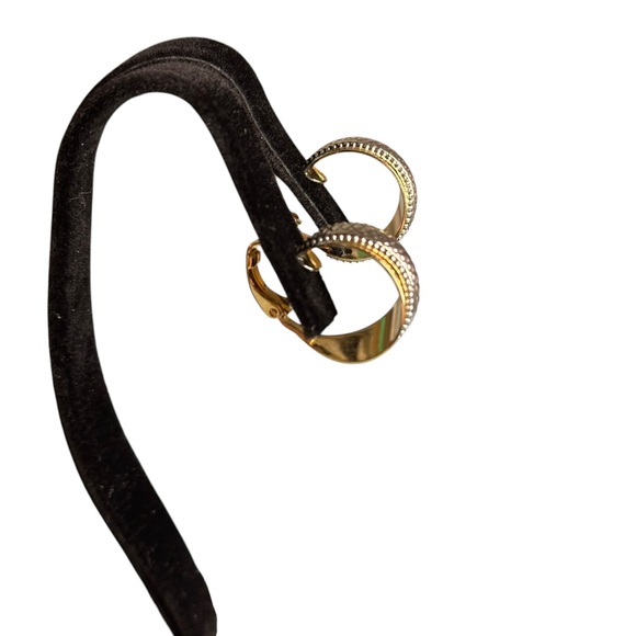 Vintage Two Tone Etruscan Style Small Huggie Hoop Clip On Earrings - Picture 2 of 5